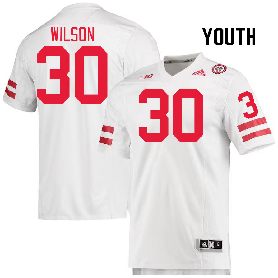 Youth #30 Cooper Wilson Nebraska Cornhuskers College Football Jerseys Stitched Sale-White - Click Image to Close